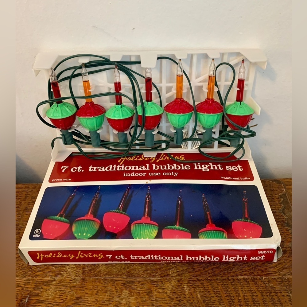 VTG (2) SET Target Bubble string Light 7 bulbs Christmas holiday red green WORKS